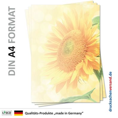 100 Blatt Motivpapier-5094 DIN A4 Sonnenblume Sommer Sonne Freude Briefpapier