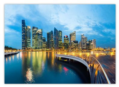 XXXL Poster 140 x 100 cm Skyline von Singapur mit Wolkenkratzer und Meer / Hafen