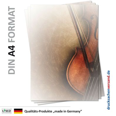 100 Blatt Motivpapier-5118 DIN A4 Musik Briefpapier mit Geige und Bogen