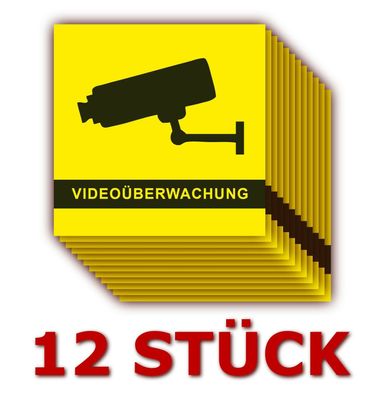 12 X Aufkleber Videoüberwachung Alarmanlage Alarm Videoüberwacht 5 x 5 cm gelb