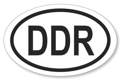 6 Stück Aufkleber DDR oval 9,5x14,5cm, Folienaufkleber schwarz weiß (Auf-519)