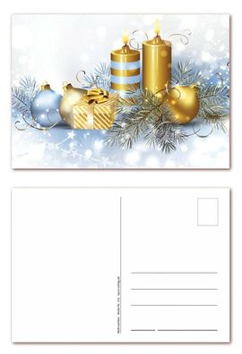 12 Stück Postkarten, Weihnachten goldene Kugeln Kerzen, Ansichtskarten (PKT-150)