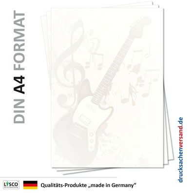 25 Blatt Motivpapier-5103 DIN A4 Musik Gitarre Noten Briefpapier Unterhaltung