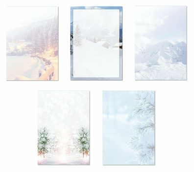 5 x 5 Blatt Motivpapier Briefpapier Mix Set verschneite Natur (Winter-5245)