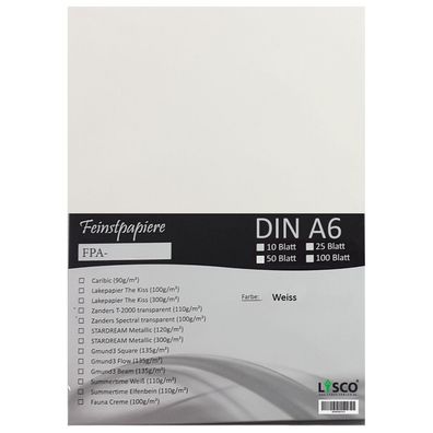 50 Blatt DIN A6 Gmund Transparentpapier 100g Farbe weiß transparent (FPA-126)