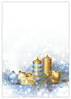 25 Blatt Briefpapier-5051 A4 Format, Motivpapier Weihnachten goldene Kerzen