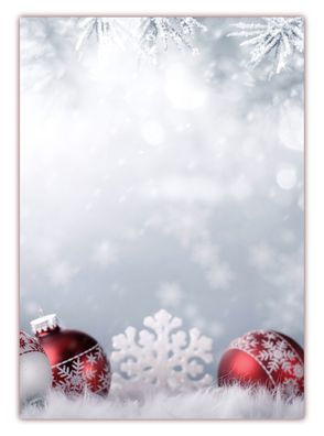 Motivpapier Briefpapier (Weihnachten-5179 DIN A4 100 Blatt) rote Kugeln Schnee