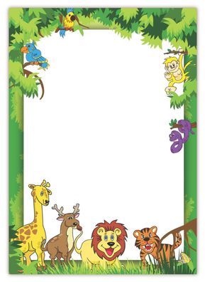 Motiv Briefpapier für Kinder (Dschungel-5037, DIN A4 25 Blatt) Löwe Giraffe ...
