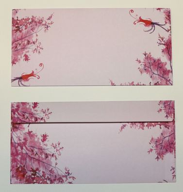 100 Stück Briefumschläge haftklebend wunderschöne rosa rote Ranken-5188 DIN lang