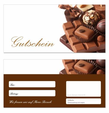 50 x Geschenkgutscheine (Schokolade-653) Konditorei Bonbons Pralinen Gutscheine