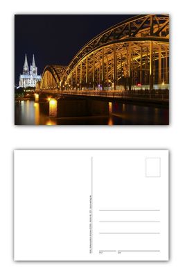 12 Stück Postkarten Köln, Hohenzollern Brücke Rhein bei Nacht Blick Kölner Dom