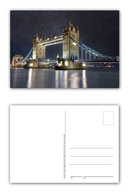 12 Stück Postkarten Tower Bridge - Brücke über die Themse bei Nacht - London