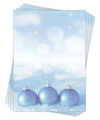 Motivpapier Briefpapier blaue Kugeln im Schnee (Weihnachten-5182, A4, 25 Blatt)