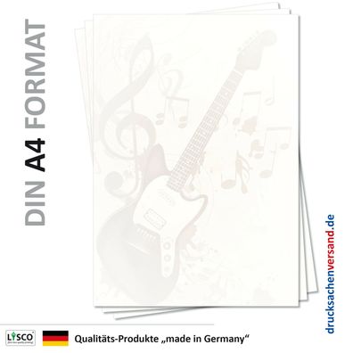 100 Blatt Motivpapier-5103 DIN A4 Musik Gitarre Noten Briefpapier Unterhaltung