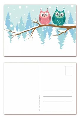 12 Stück Postkarten Ansichtskarten Winter Eulen im Schnee PKT-150 