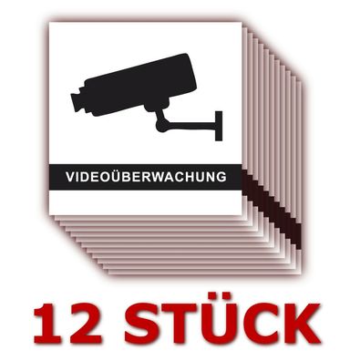 12 X Aufkleber Videoüberwachung Alarmanlage Alarm Videoüberwacht 5 x 5 cm weiss