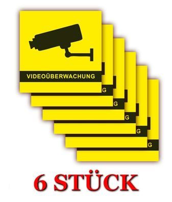 6 X Aufkleber Videoüberwachung Alarmanlage Alarm Videoüberwacht 10 x 10 cm gelb