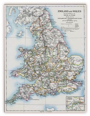 XXL Poster 100 x 70 cm alte Landkarte England und Wales um 1654 House of Tudor
