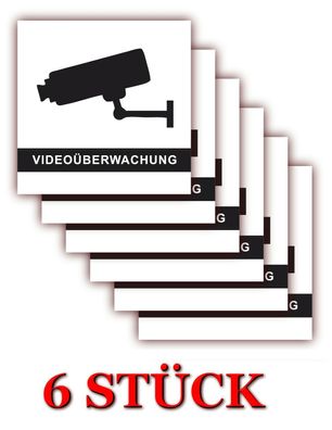 6 X Aufkleber Videoüberwachung Alarmanlage Alarm Videoüberwacht 10 x 10 cm weiss