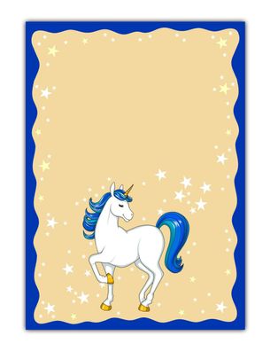 Kinder Motiv-Briefpapier süßes blaues Einhorn Sterne (MPA-5192 DIN A4 25 Blatt)