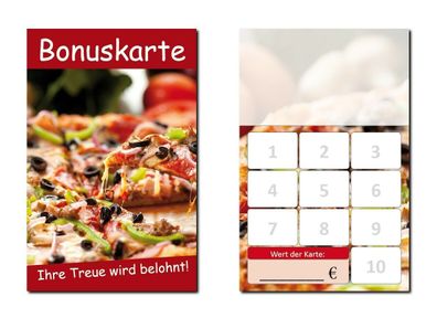 500 Stück Bonuskarten Pizzeria Treuekarten Gastronomie Restaurant Pizza BOK-413