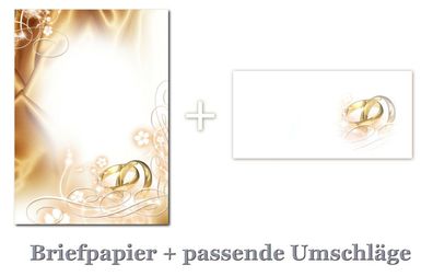 25 Blatt Briefpapier + Umschläge 5017 DIN A4 Hochzeit Ringe Heirat Motivpapier