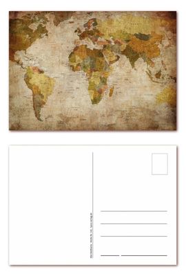 12 Stück Postkarten, altertümliche Weltkarte, Ansichtskarten (PKT-141)