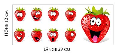 9 verschiedene Folienaufkleber Erdbeeren Gesichter Aufkleber selbst ausschneiden