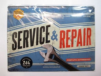 Blechschild groß Werkstatt Service & Repair , Nostalgie Schild 40 cm, Sheet Sign