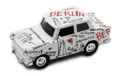 Trabi Trabant Limousine Berlin Sketch weiß Modellauto DDR Metall 12 cm