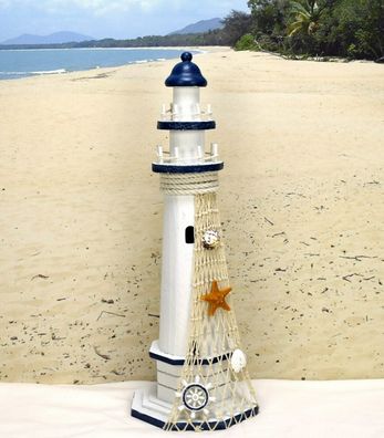 Holzleuchtturm Leuchturm blau weiß 38 * 13 cm Dekorationsartikel mit Seestern Netz