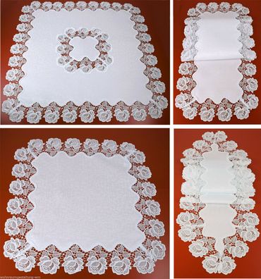 Rosen Weiß Tischdecken Jaquard/ Spitze 8 Größen Mitteldecke Tischläufer Deckchen