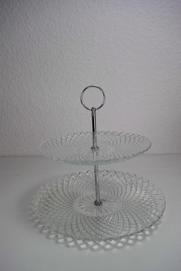 Etagere 2 fach aus Glas, Höhe 25 cm, Teller Ø: 20/25 cm, Servierständer