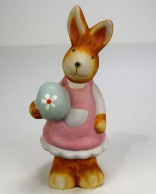 Osterhase Ostern mit blauen Ei 8x6,5x17,3cm, Hasenfrau Dekoration Aufstellfigur