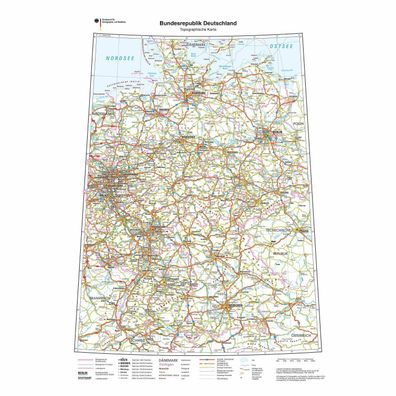 XXL DIN B1 topografische Deutschlandkarte Landkarte Poster Wandkarte (K704k)