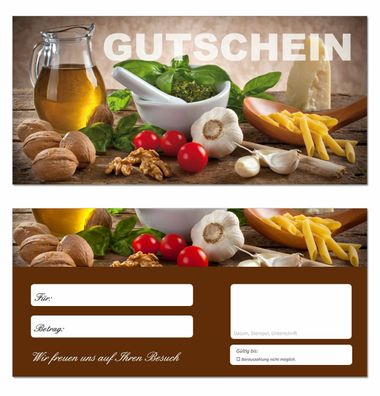 100 x Geschenkgutscheine (Küche-649) Nudeln Gastronomie Restaurant Gutscheine