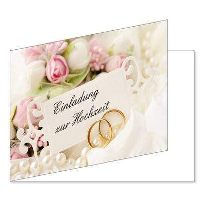 25 Stück Einladungskarten zur Hochzeit DIN A6 Einladungen Ringe Rosen (EKT-103)