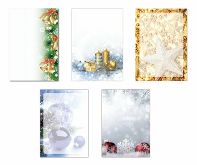 5 x 5 Blatt Motivpapier Briefpapier Weihnachtkugeln (Weihnachten-5230)