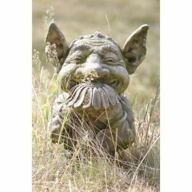 Troll Arvid H46cm riecht an Blume Skulptur Steinfigur Steinguss Vidroflor Kobold