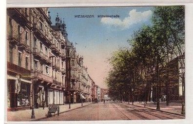 59614 Ak Wiesbaden Wilhelmstrasse mit Geschäften um 1910