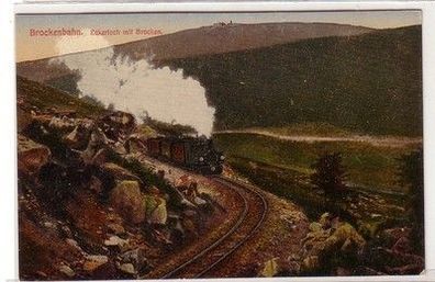61557 Ak Brockenbahn Dampflokomotive Eckerloch mit Brocken um 1920