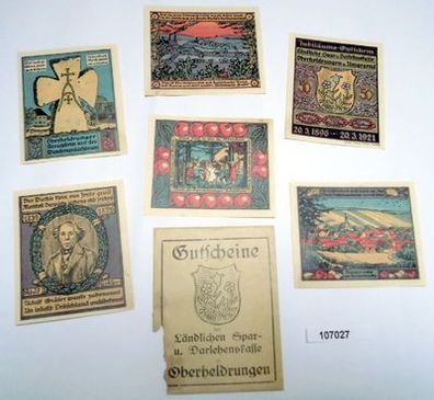 6 Banknoten Notgeld Sparkasse Oberheldrungen in Thüringen 1921 mit Tüte