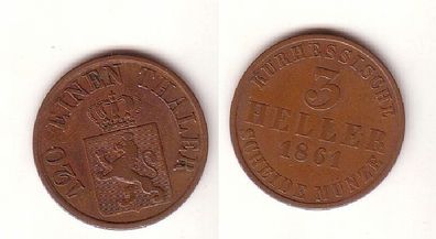 3 Heller Münze Hessen Kassel 1861 f. ss
