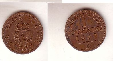 1 Pfennig Kupfer Münze Preussen 1867 A ss+