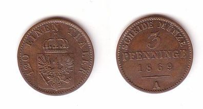 3 Pfennige Kupfer Münze Preussen 1869 A ss
