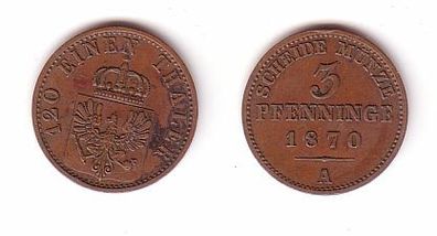 3 Pfennige Kupfer Münze Preussen 1870 A ss
