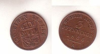 3 Pfennige Kupfer Münze Preussen 1866 A ss