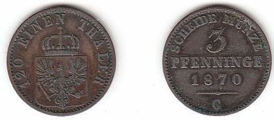 3 Pfennige Kupfer Münze Preussen 1870 C ss