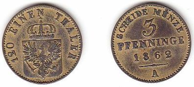 3 Pfennige Kupfer Münze Preussen 1862 A ss