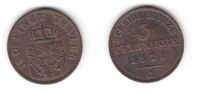 3 Pfennige Kupfer Münze Preussen 1871 C ss
